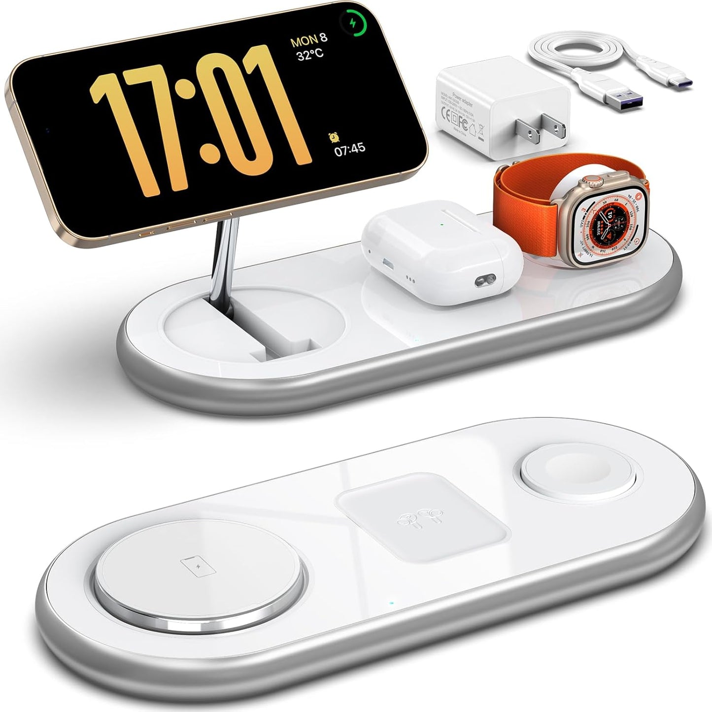 3-in-1 Apple Charging Station - Rapid Mag-Safe Charging - White