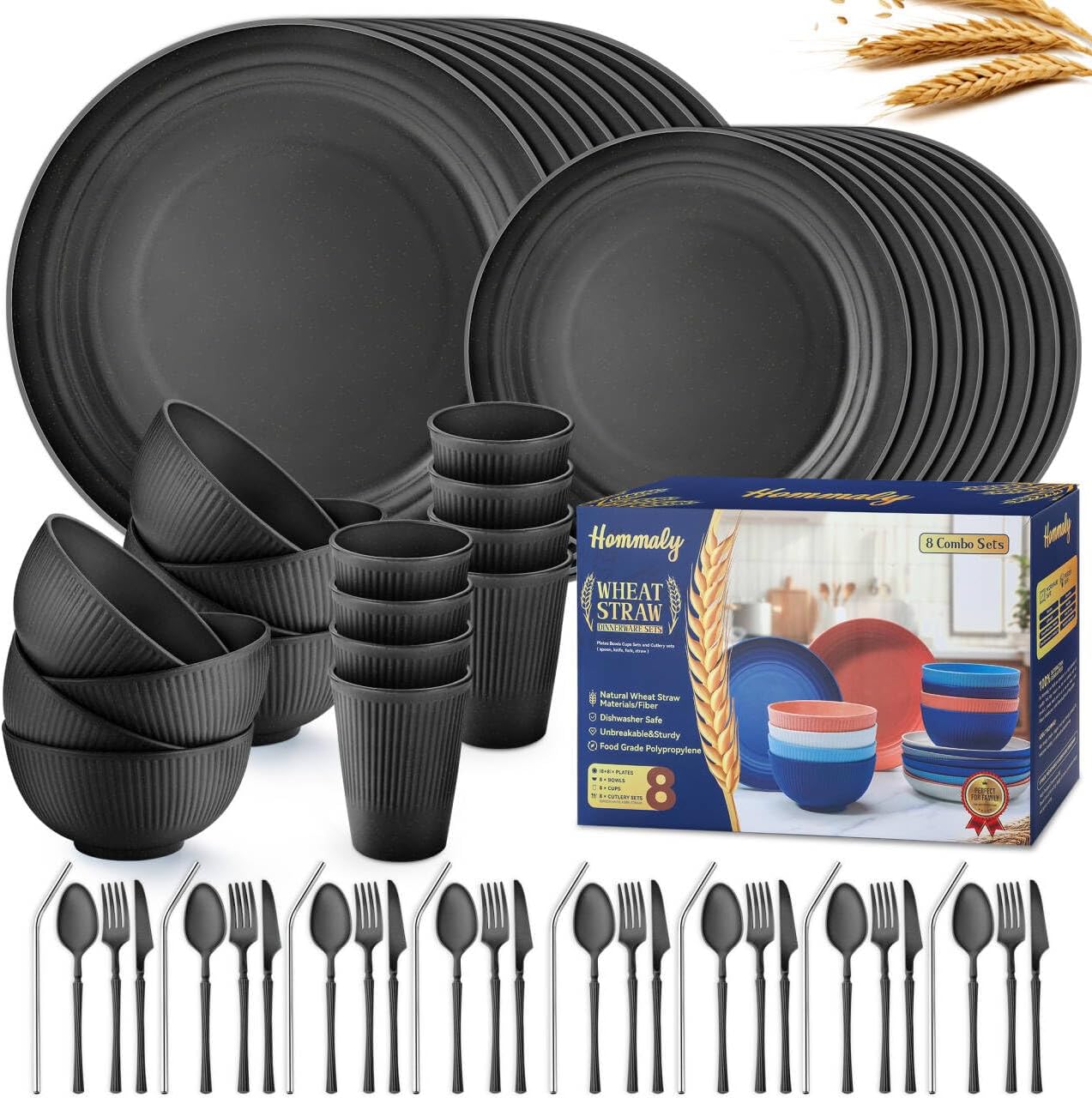 Wheat Straw Dinnerware Sets - 64-Piece Unbreakable Dish Set