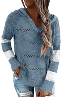 Color Block Hooded Crochet Striped Sweater - Lightweight Comfort