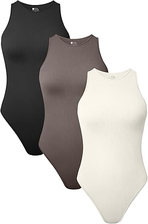 TOB Women's 3 Piece Bodysuits for Sexy Ribbed Shapewear