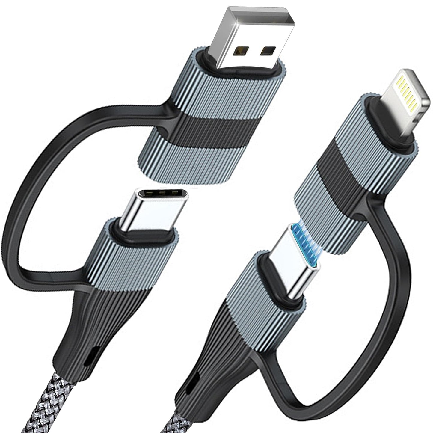 4-in-1 Fast Charger Cable for Apple & Android - 60W Nylon Braided