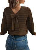 EVALESS Sweaters for Women Long Sleeve Back Bow Knit Pullover