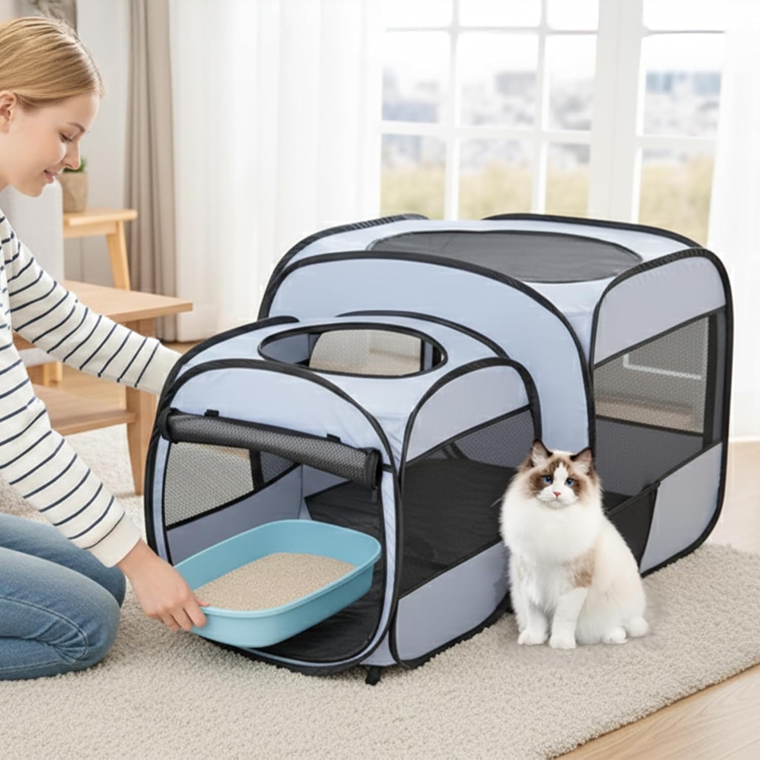 Pop up Portable Cat Playpen for Indoor and Outdoor Use