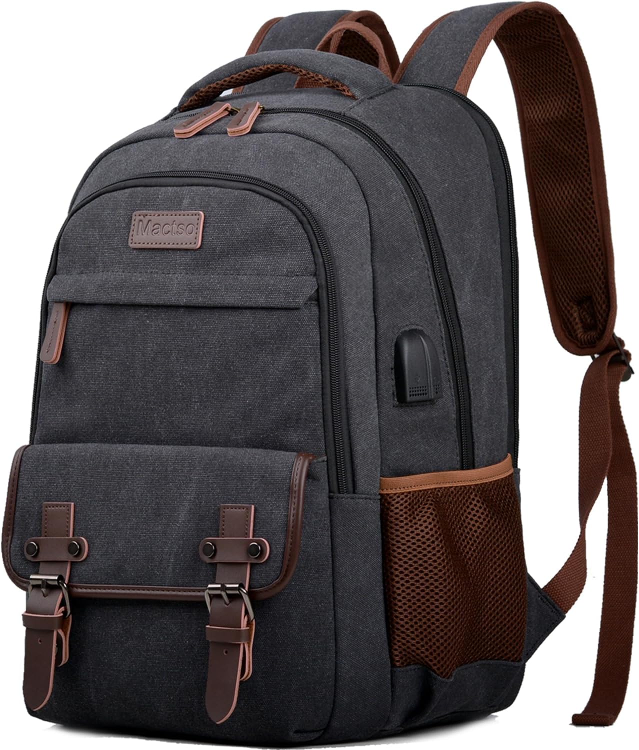 Mactso Canvas Travel Laptop Backpack for Men Women - 17.3 Inch