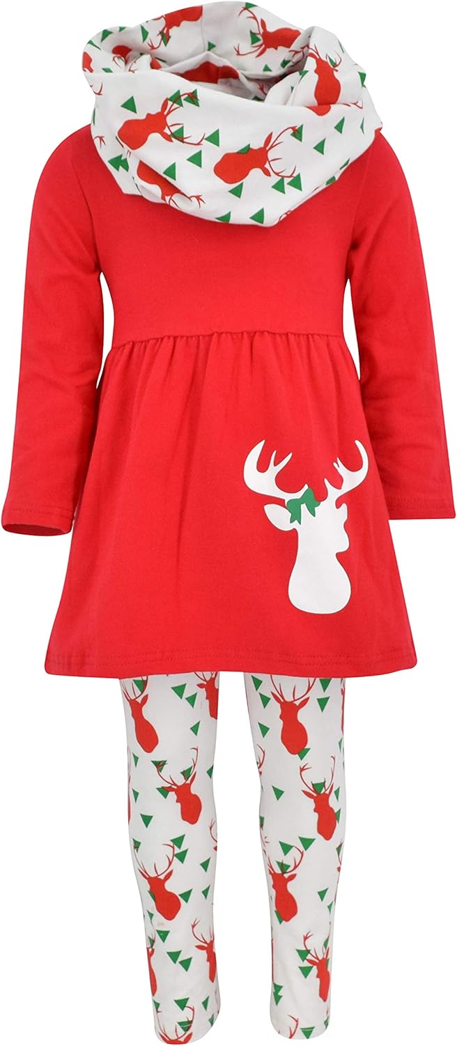 Unique Baby Girls 3pc Outfit Set with Reindeer and Scarf