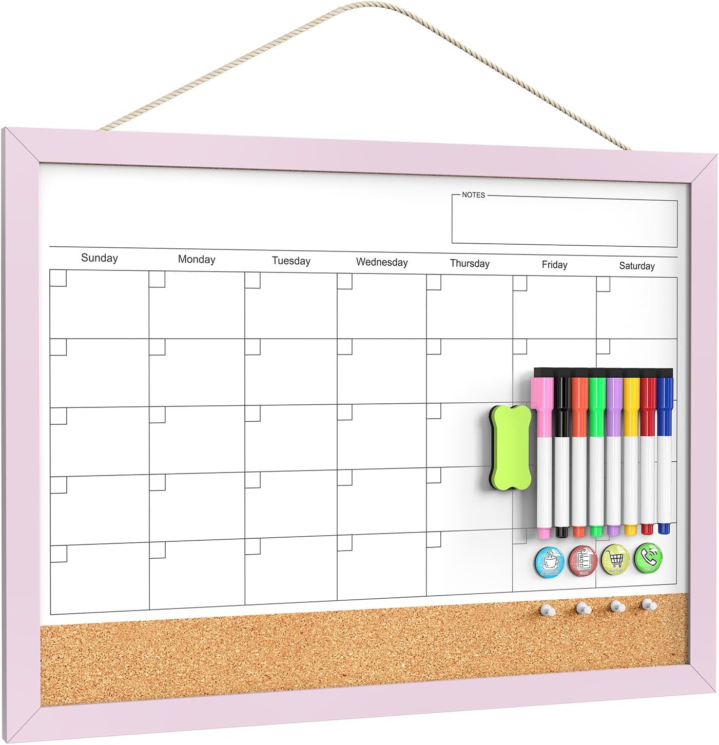 Dry Erase Calendar Cork Board Combo for Home and Office Use