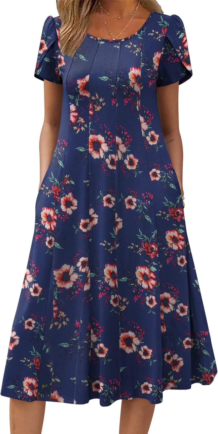Zeagoo Womens Casual Dresses for Summer Short Sleeve Flare