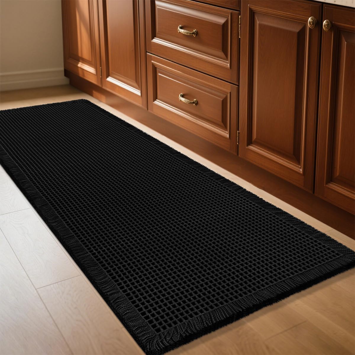 IM HOME Waffle Bath Mat Black 4ftx2ft for Modern Bathrooms