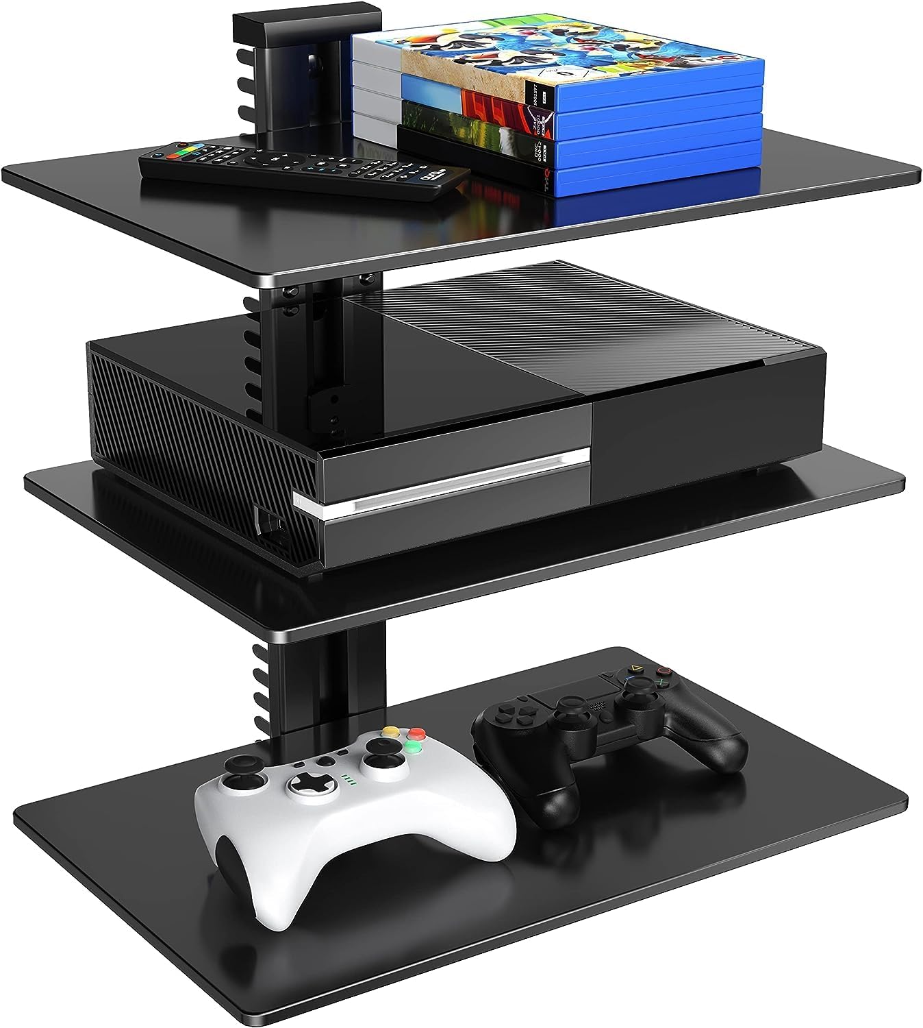 PERLESMITH AV Mount Shelf - 16.5lbs Capacity - Tempered Glass - Organize Your Entertainment!