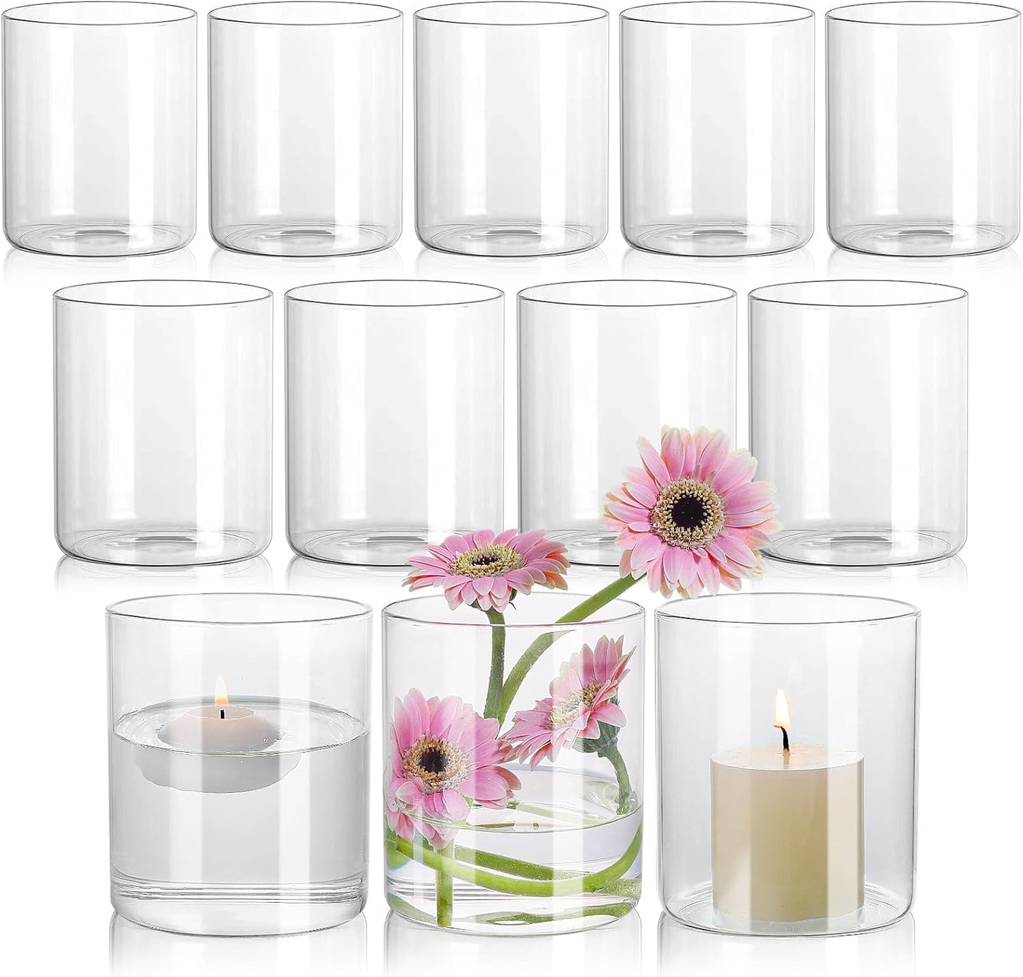 12Pcs Glass Cylinder Vases for Centerpieces and Decor