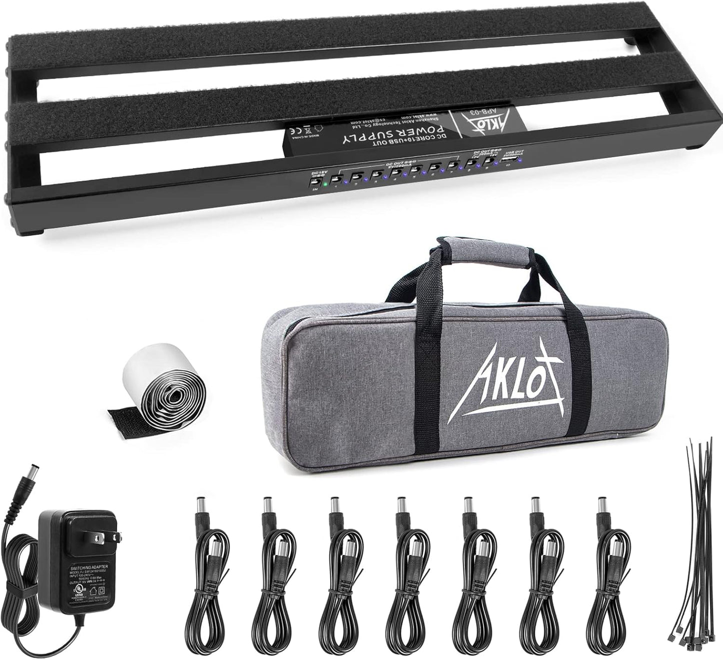 AKLOT Guitar Pedal Board with Built-in Power Supply and Bag