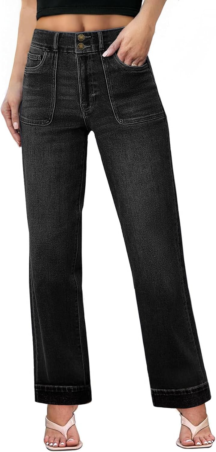 Wide Leg High Waisted Stretchy Tummy Control Jeans for Women