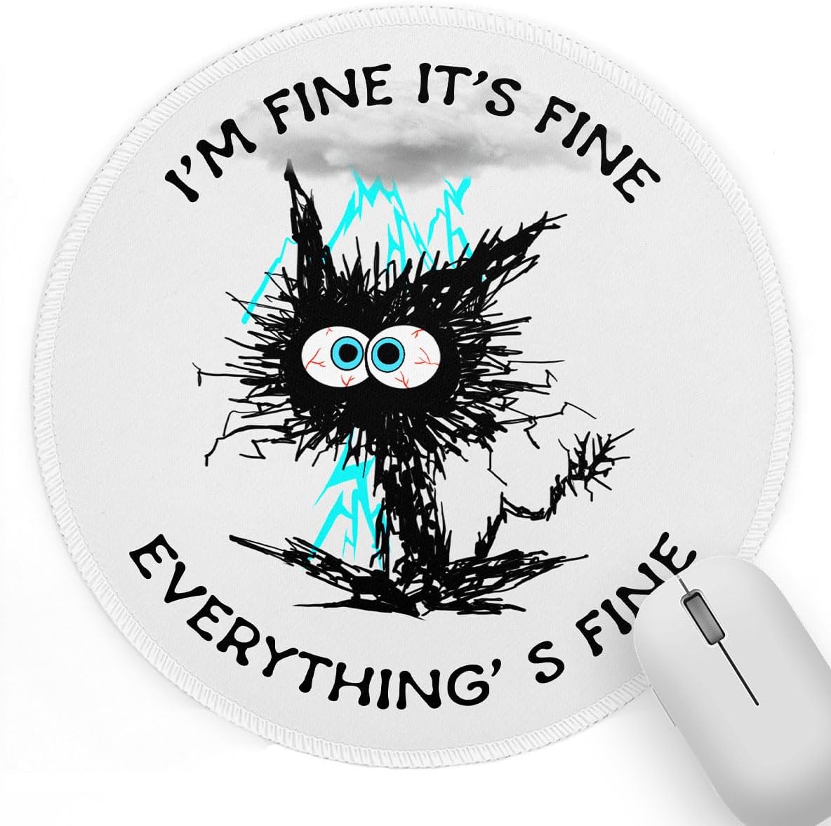 Non-Slip Black Cat Mouse Pad - Round Fun Design - Desk Essential