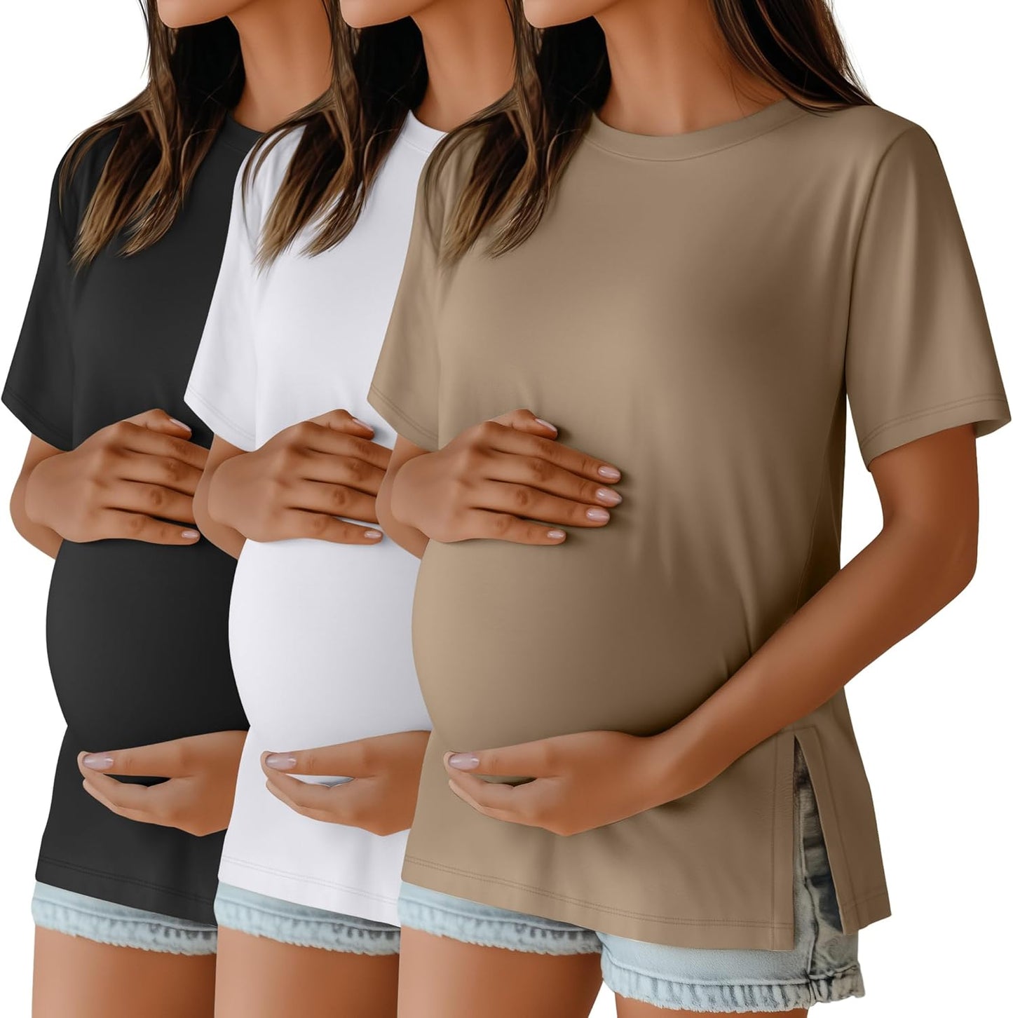 Maternity T Shirts for Women - 3 Pack Casual Pregnancy Tops