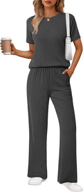 Ekouaer Lounge Set for Women Ribbed Knit Top and Long Pants - Soft