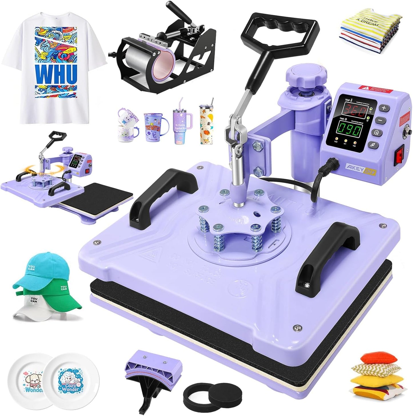 AKEYDIY 5 in 1 Combo Heat Press Machine for T Shirts & More