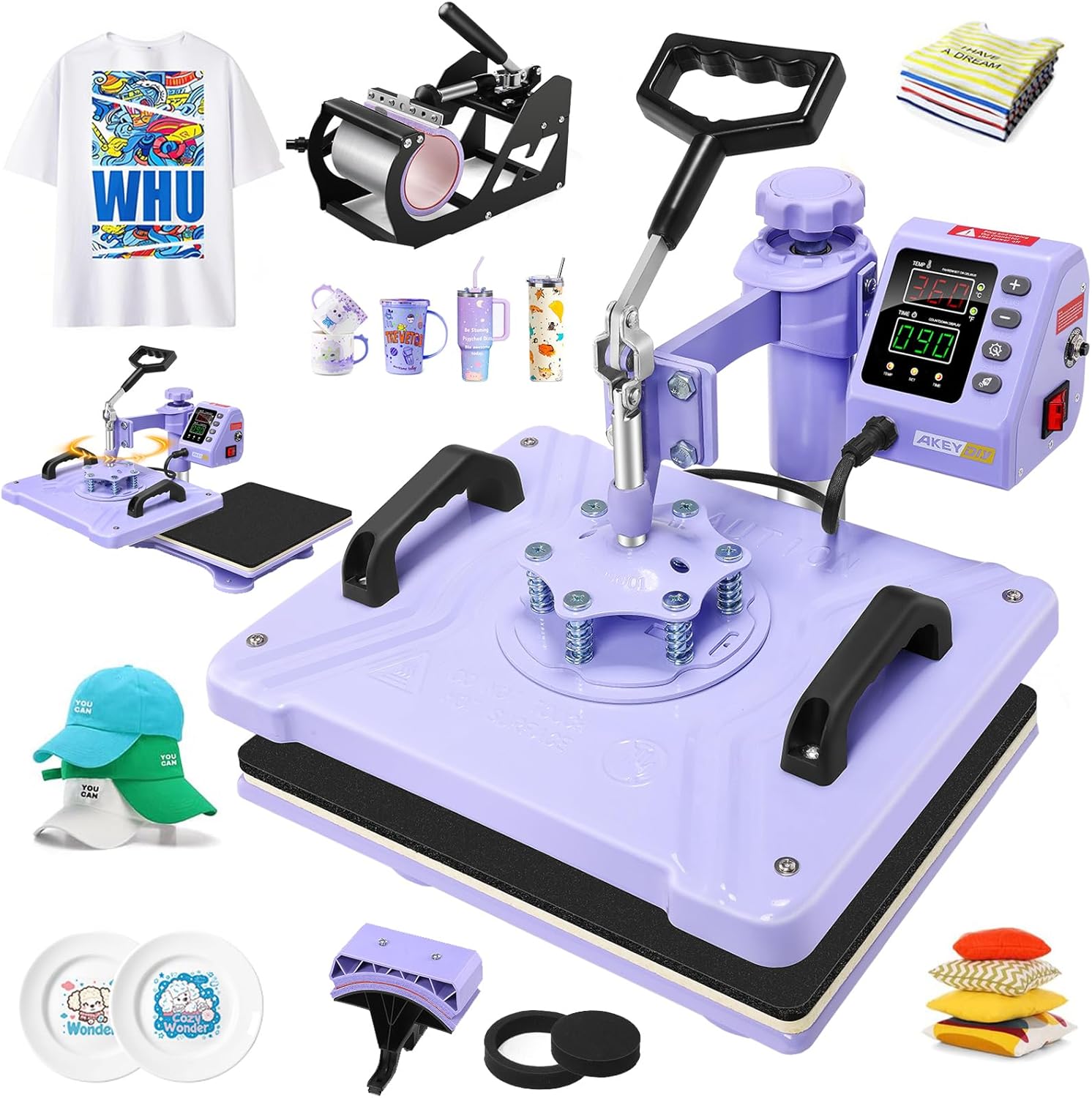 AKEYDIY 5 in 1 Combo Heat Press Machine for T Shirts & More