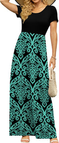 DB MOON Womens Summer Maxi Dress Casual Short Sleeve - Flowy Empire