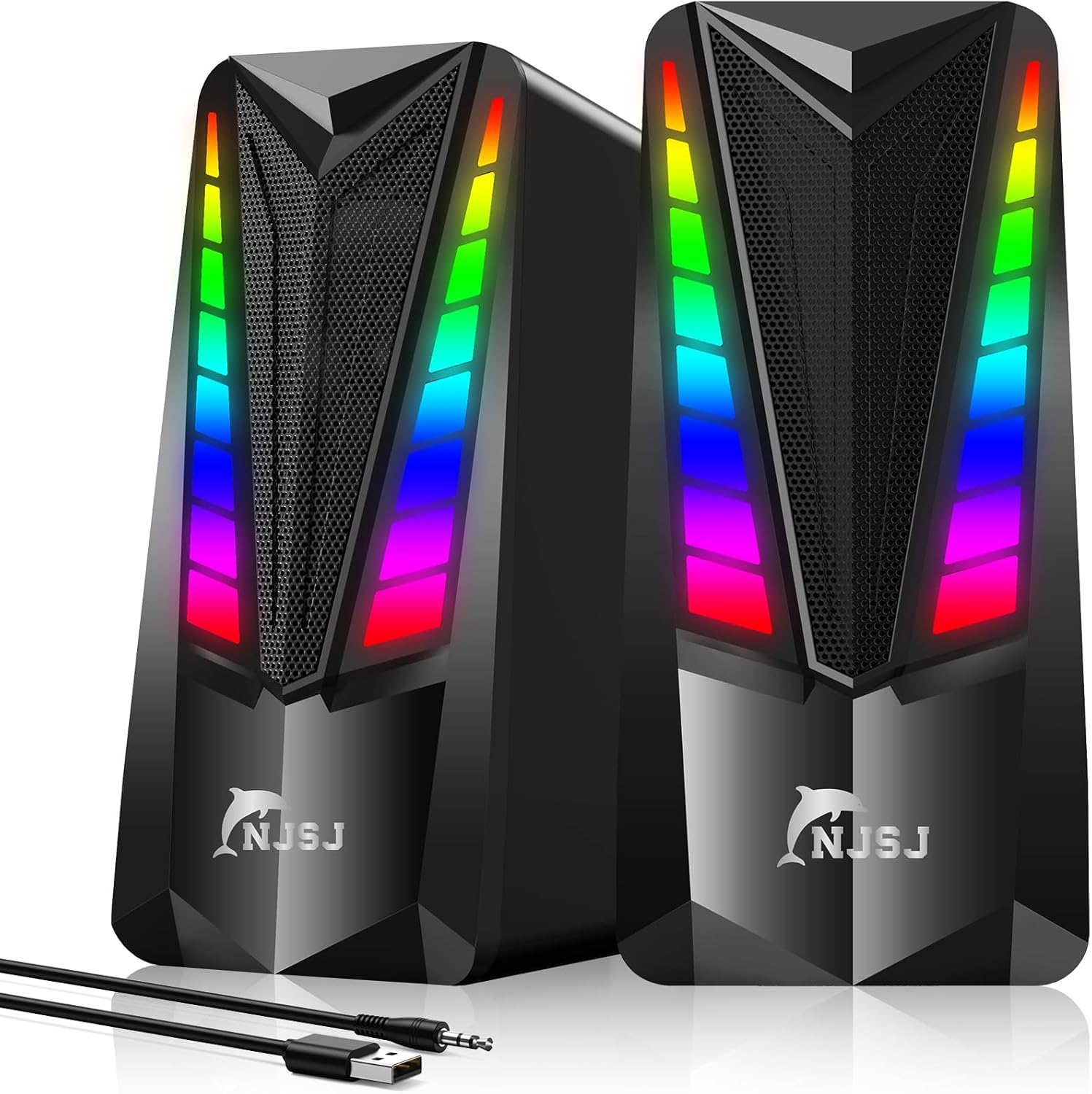 NJSJ Computer Speakers with RGB Lighting for Desktop Use