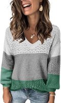 FEKOAFE Womens V Neck Hollow Knit Pullover Sweater (Style 87ND)