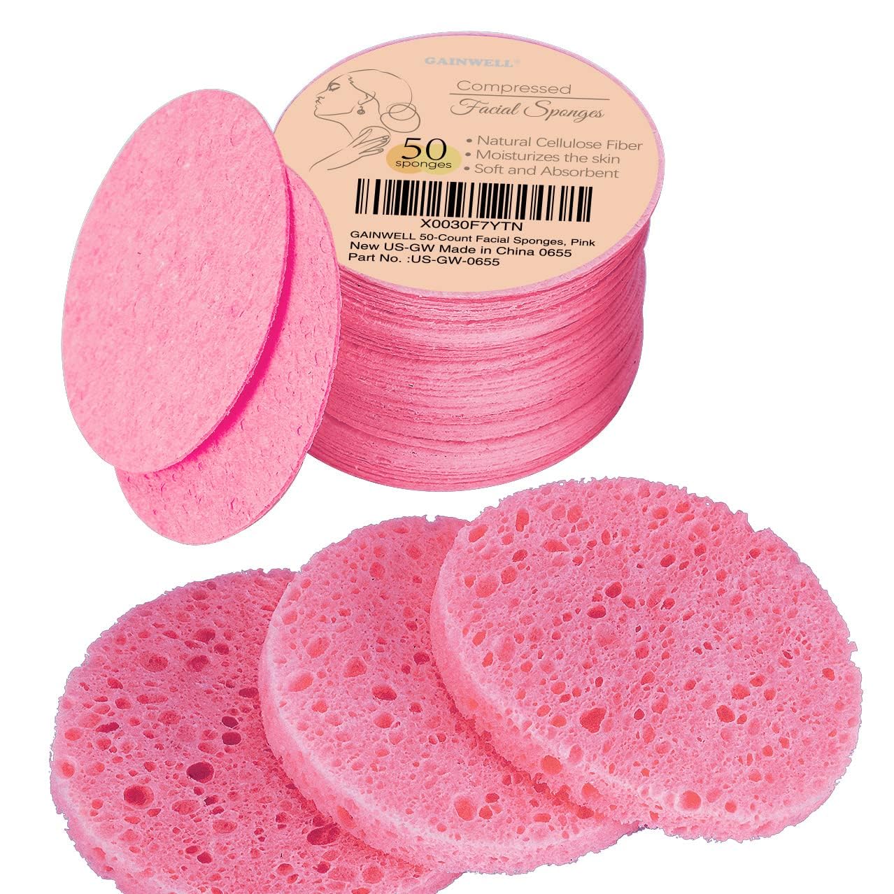 GAINWELL: Reusable 50-Count Facial Sponges for Cleansing & Exfoliating