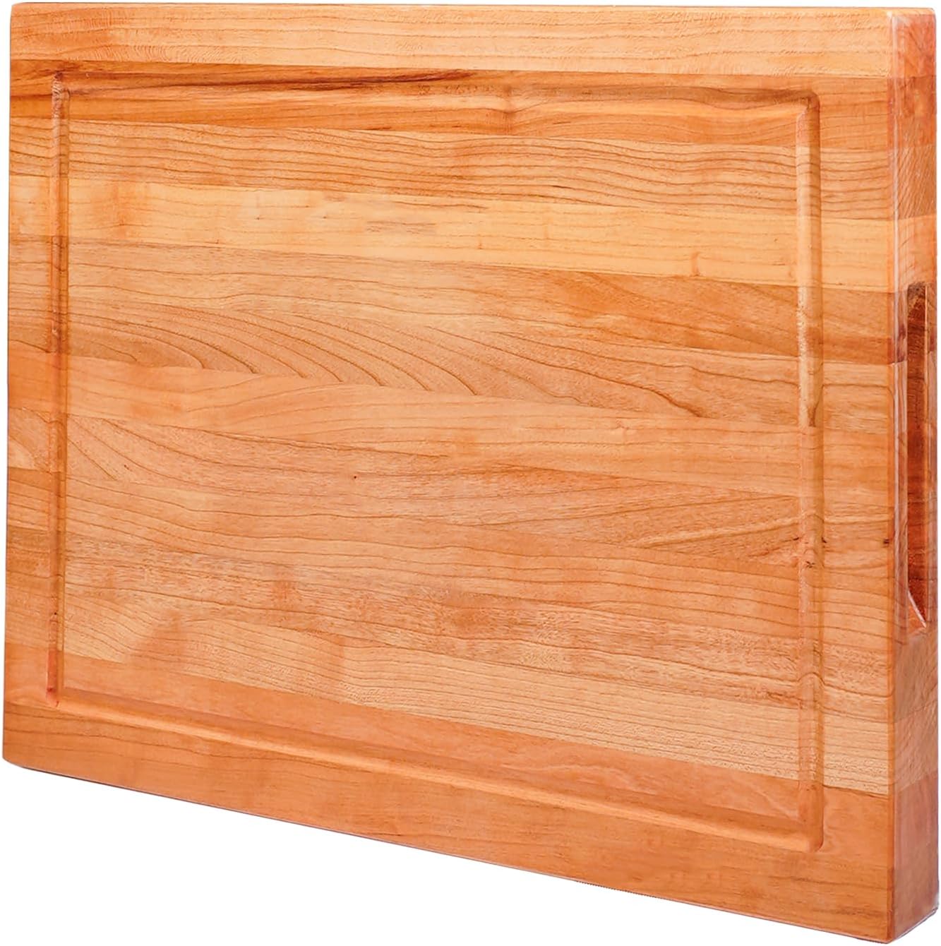 Solid Cherry Wood Cutting Board with Invisible Handles for Kitchen