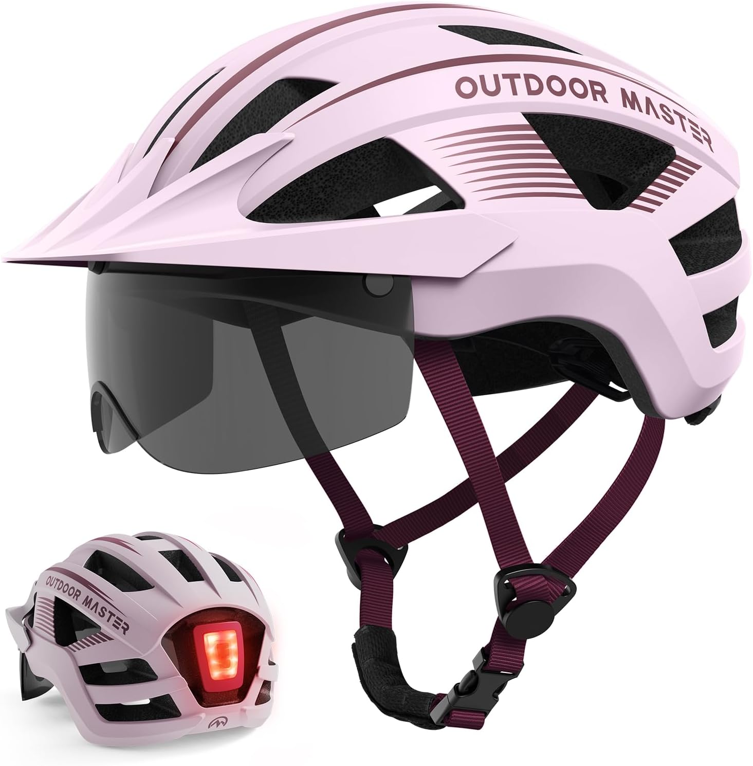 OutdoorMaster Adult Bike Helmet with LED Light and Goggles