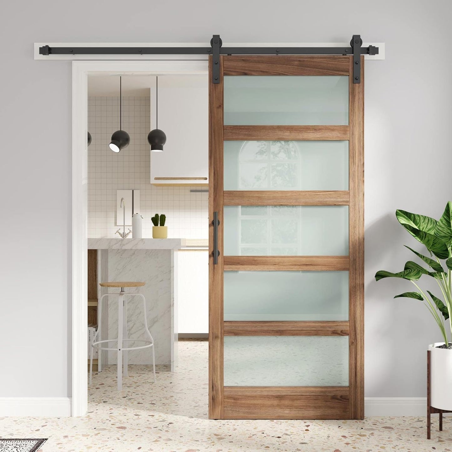 Frosted Glass Barn Door with Hardware Kit for Modern Homes