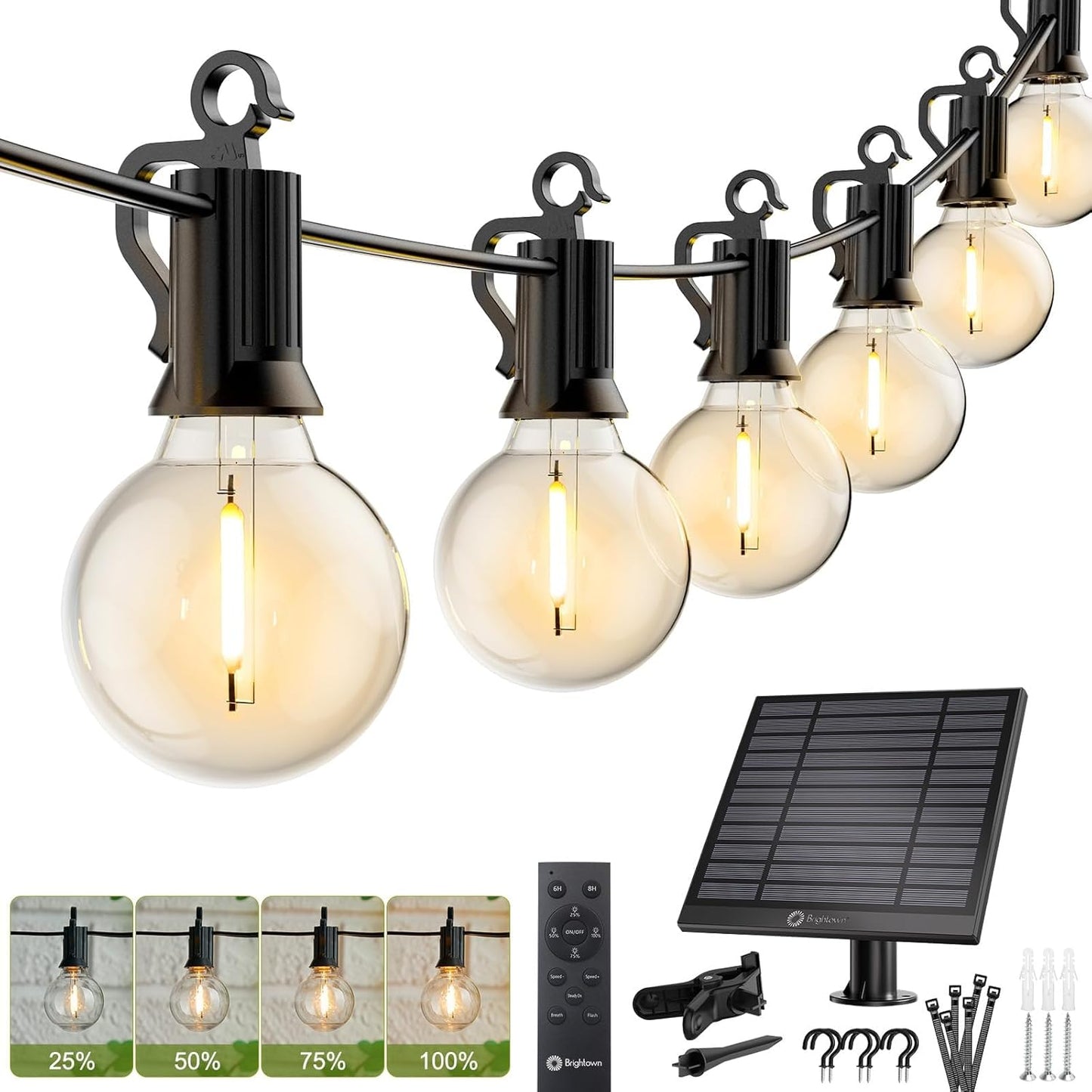 Brightown 58FT Solar String Lights with Remote for Outdoor Decor