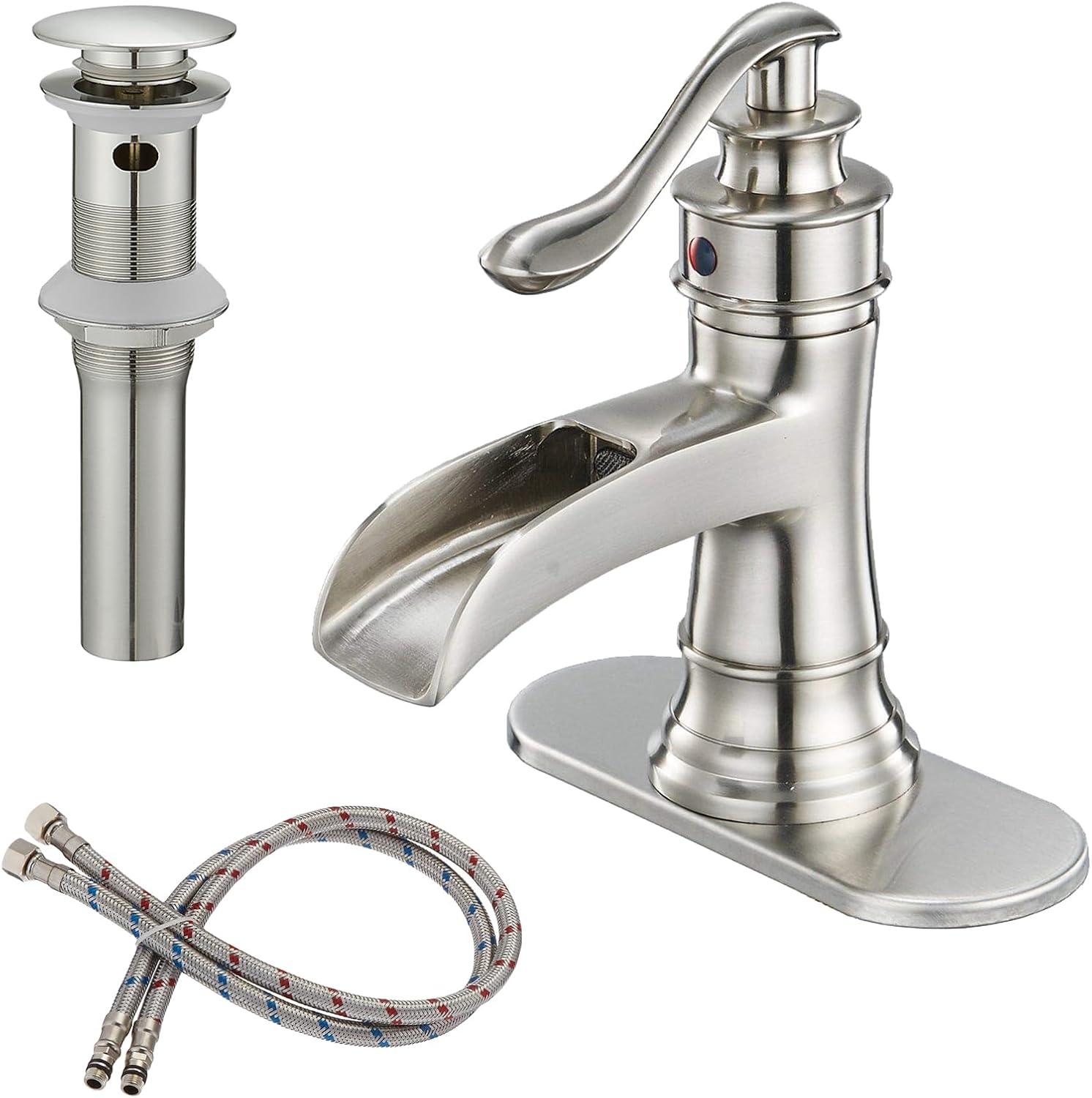 BWE Bathroom Faucet Brushed Nickel Waterfall Design for Sinks