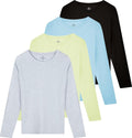 Women's Cotton Classic-Fit Long-Sleeve Crewneck T-Shirt 4 Pack Shoes