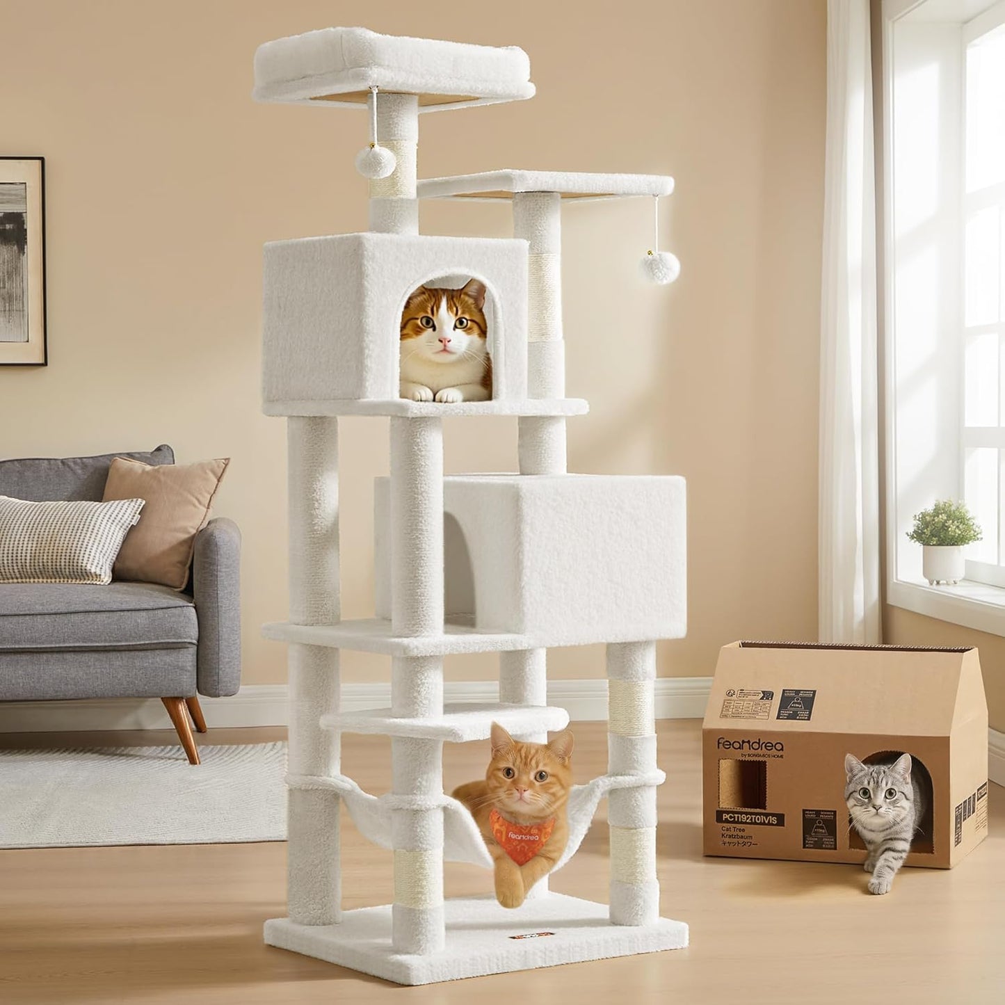 Feandrea Cat Tree 61-Inch Multi-Level Cat Tower for Indoor Cats