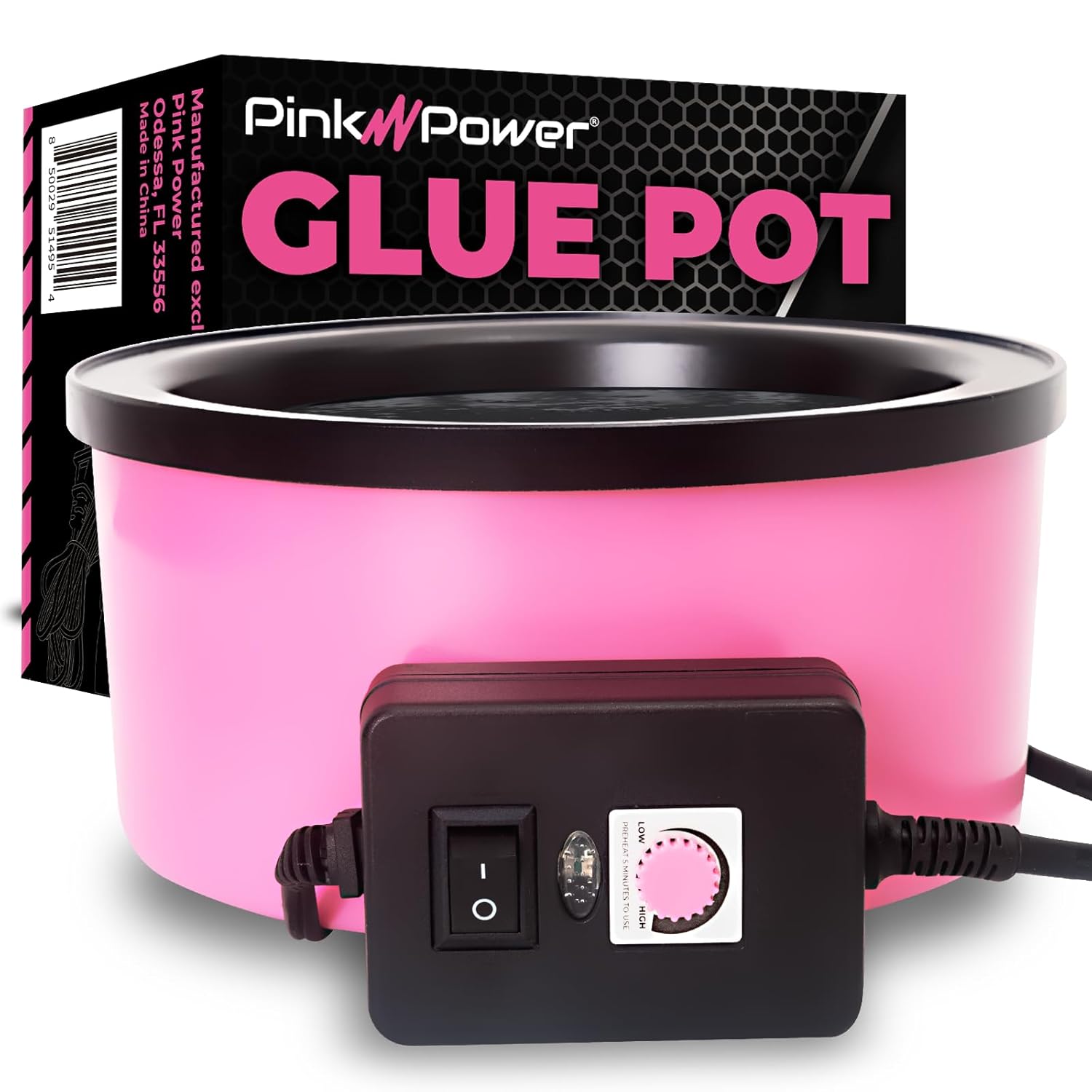 Pink Power Electric Hot Glue Pot for Crafts with Adjustable Temp