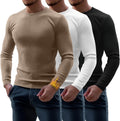 Riyiper 3 Pack Men's Ribbed Thermal Shirts Crew Neck Long Sleeve Tops