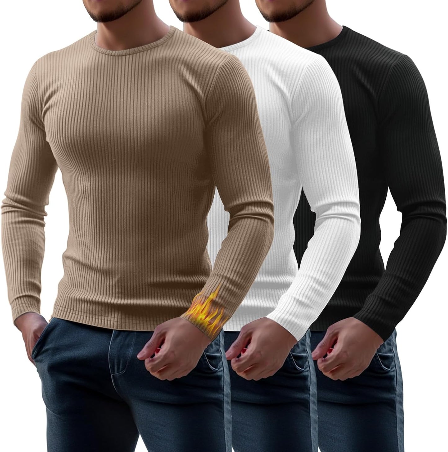 Riyiper 3 Pack Men's Ribbed Thermal Shirts for Winter Comfort