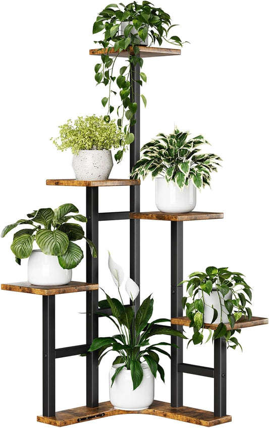 Corner Plant Stand Indoor, 6 Tier Rustic Brown Flower Shelf