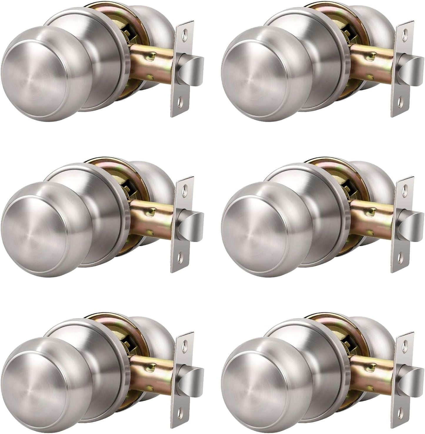 KNOBWELL 6 Pack Passage Door Knob Brushed Nickel for Home Use