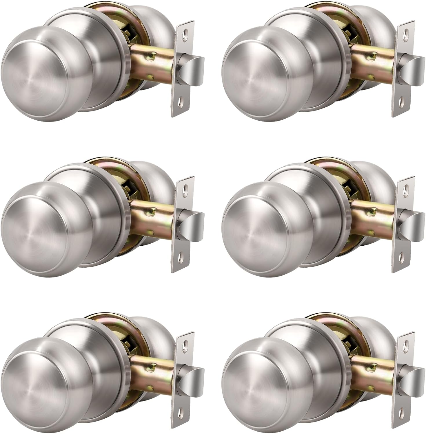 KNOBWELL 6 Pack Passage Door Knob Brushed Nickel for Home Use