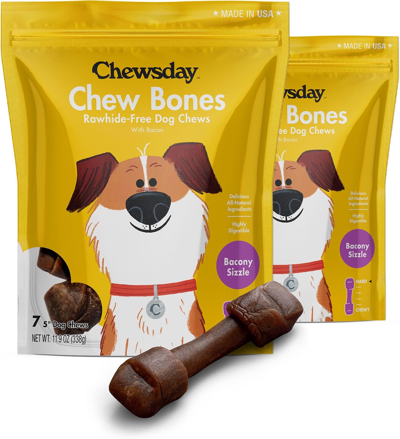 Chewsday 5-Inch Long-Lasting Dog Chew Bones for Heavy Chewers