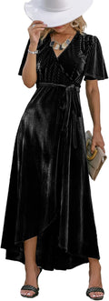 BerryGo Velvet V Neck Wrap Semi Formal Midi Dress - Elegant Cocktail