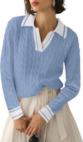 Micoson Womens Cable Knit V Neck Sweater - Soft Layering Pullover