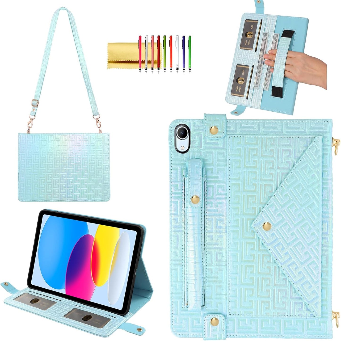 Shiny Case for iPad 11in A16 2025 with Hand Strap and Wallet