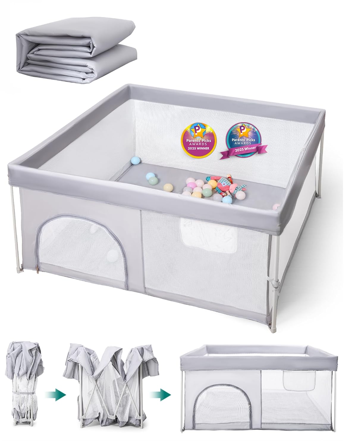 BABELIO Foldable Baby Playpen with Mat for Indoor & Outdoor Fun