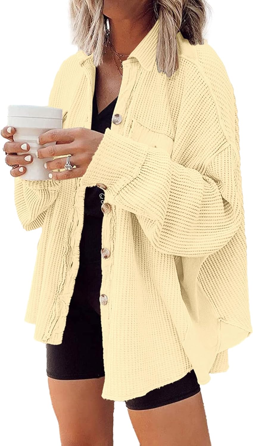 Waffle Knit Shacket for Women - Lightweight Oversized Style