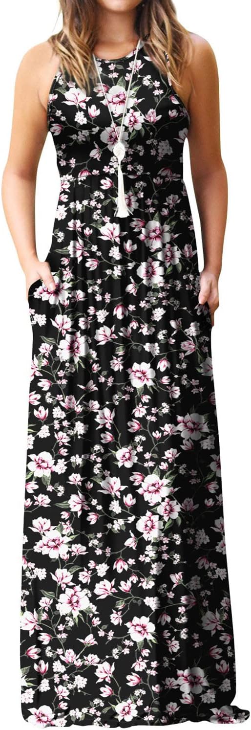 EUOVMY Women's Sleeveless Maxi Dress with Pockets for Summer