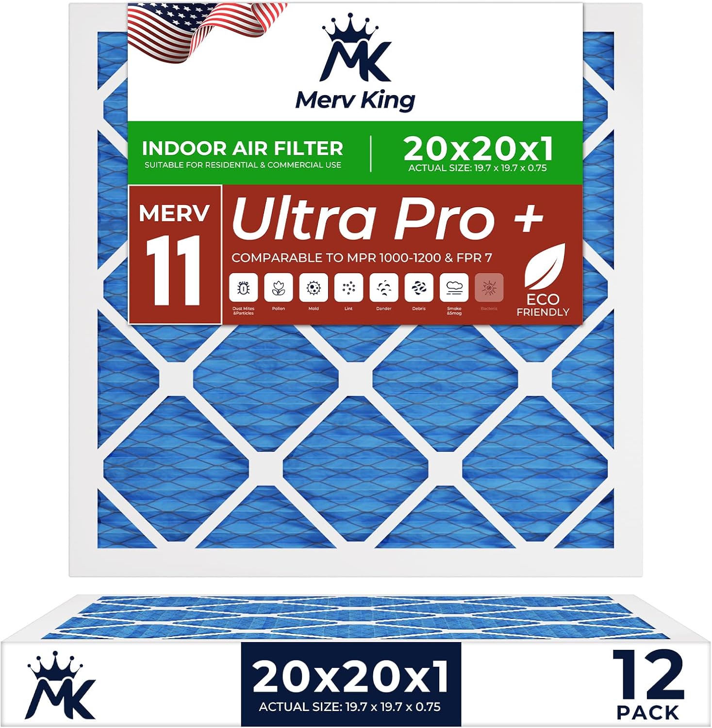 MervKing 20x20x1 Air Filter - MERV 11 for Clean Air Quality