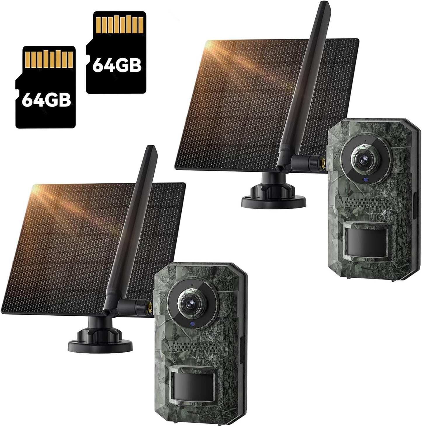 2-Pack 4G LTE Trail Cameras Solar Powered Fast Trigger No Glow Night Vision