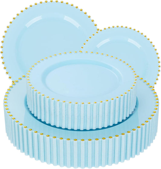 EI 60pcs Blue Plastic Plates for Elegant Parties and Events