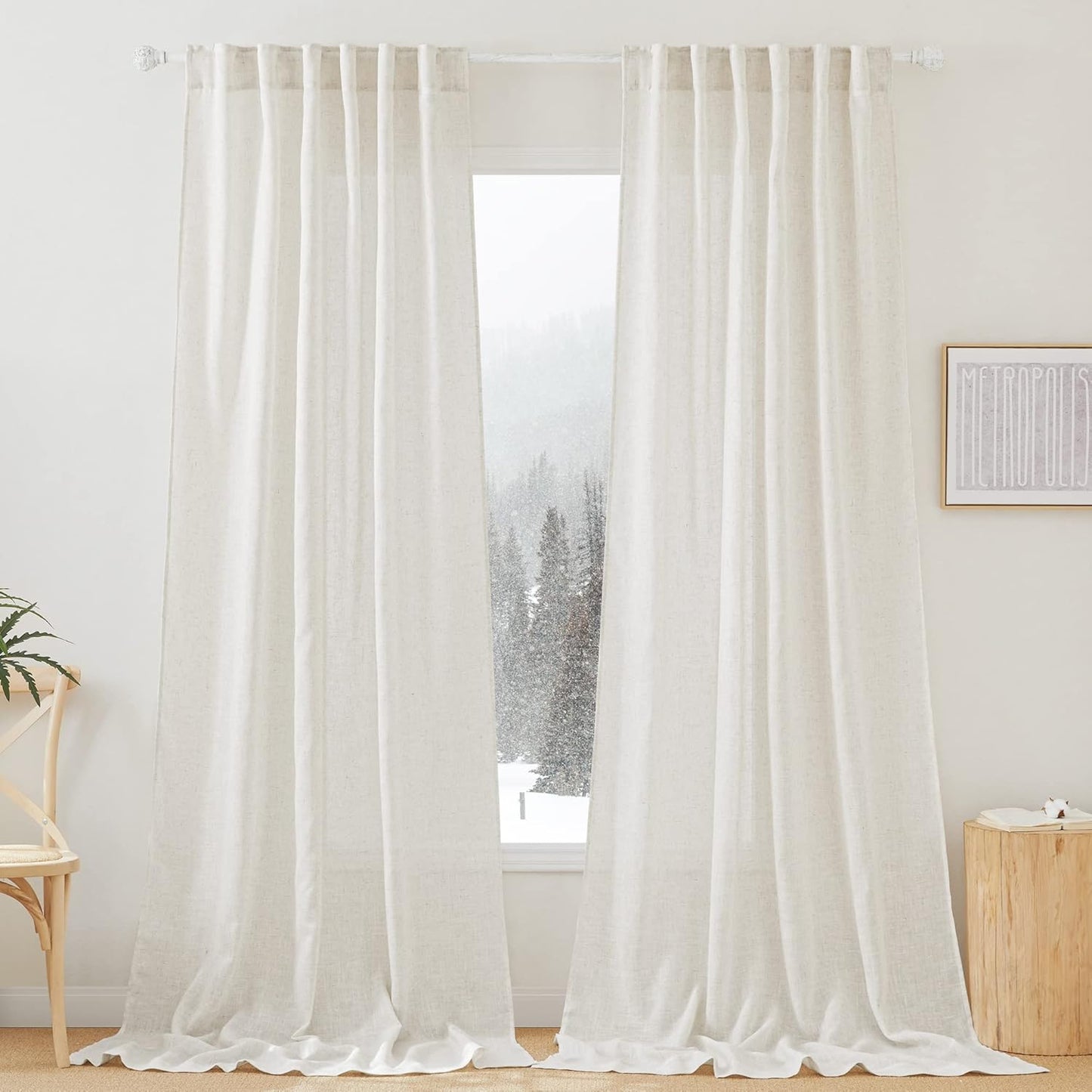 RYB HOME Semi Sheer Curtains for Bedroom & Living Room Decor