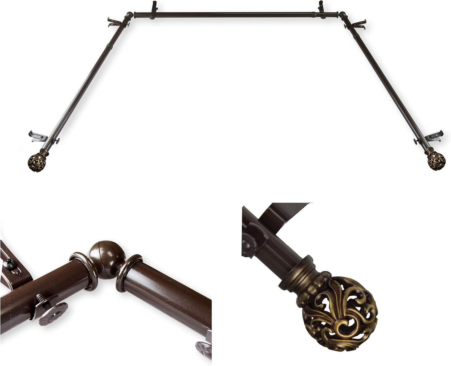 Bay Window Curtain Rod - Elegant Cocoa Finish